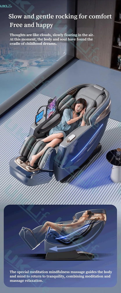 Dual Core 6D Massagesessel mit SL-Schiene, Heizschal, Thai-Stretch & KI-Sprachsteuerung – Ganzkörper-Schwerelosigkeitsliege