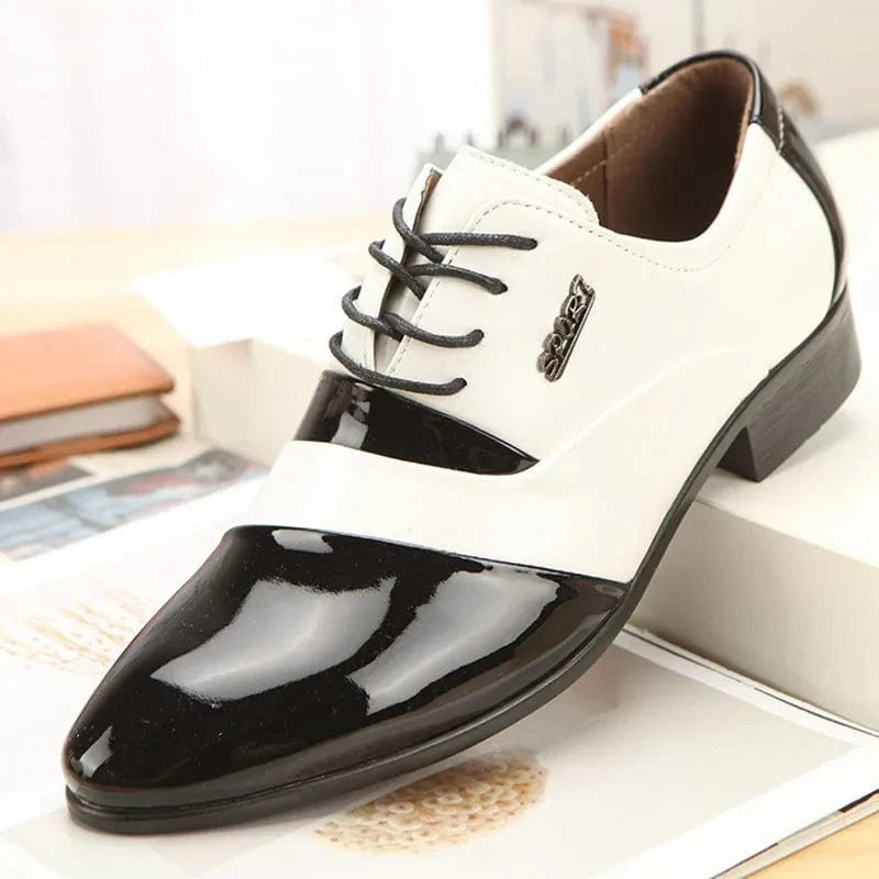Men’s Low-Top Dress Shoes – Premium Patent Leather, Black & White
