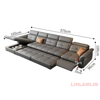Modernes elektrisches Schlafsofa mit verstellbarer Rückenlehne, L-förmiges, multifunktionales italienisches Echtleder-Sofa