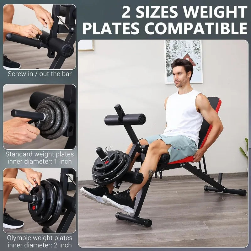 800LBS verstellbare Hantelbank, Trainingsbank für das Home-Gym, Hantelbank mit Beinstreckung und Beinbeuger, Bizeps-Curler