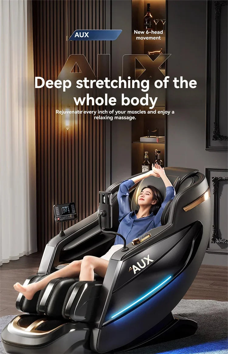 Dual-Core 6D+6D Massagesessel Ganzkörper-Schwerelosigkeits-Massagesessel mit Heizung Tiefenentspannungs-Massagesessel