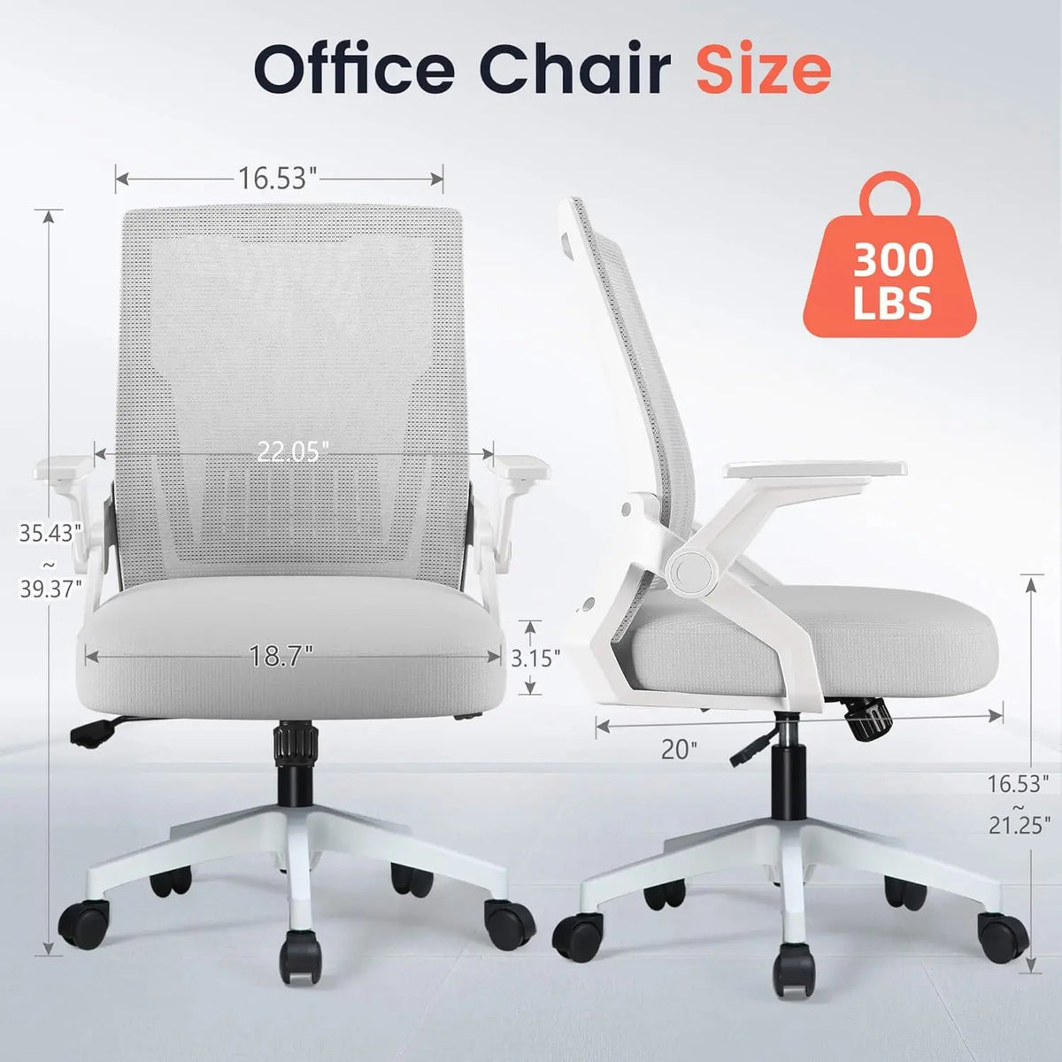 Ergonomic Office Chair with Flip-up Armrests, Breathable Mesh Back, Lumbar Support, Wide Seat for Home and Gaming
