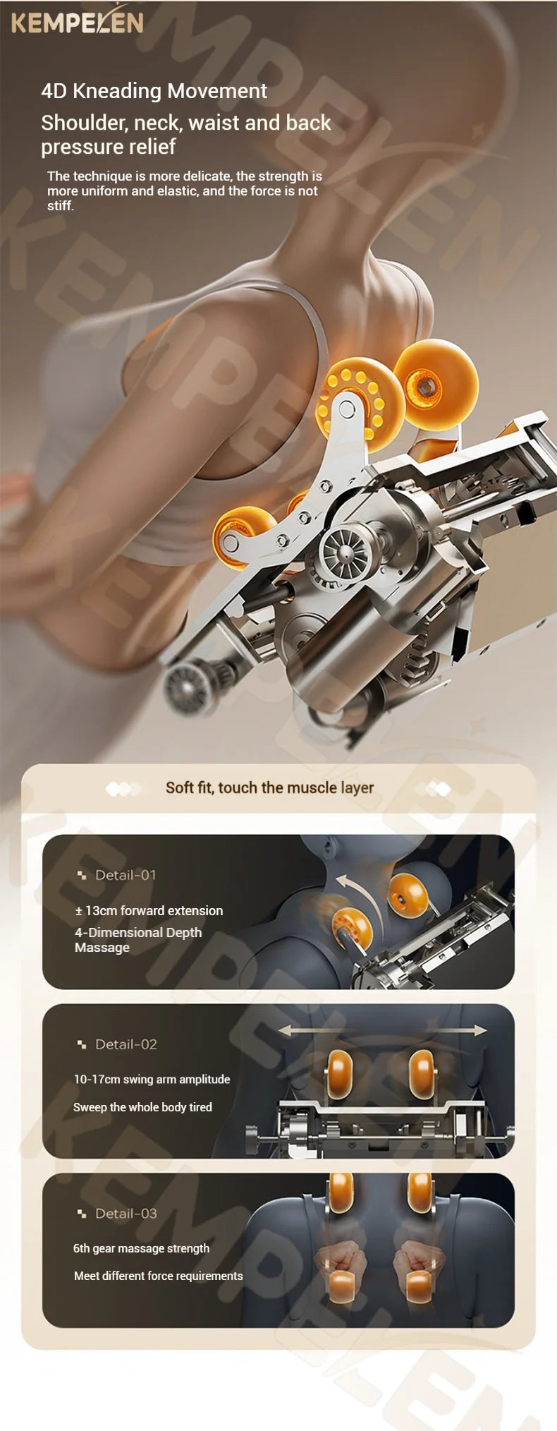 Dual-Core-Massagesessel für Rücken- und Schlafentlastung, 4D+3D-Tiefenmassage mit Wiegefunktion und Meditation