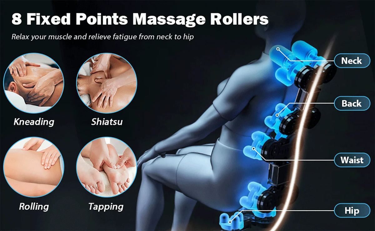 4D-Zero-Gravity-Massagesessel, automatische Heizfunktion, Bluetooth-Musik, Airbag und Shiatsu-Liegefunktion