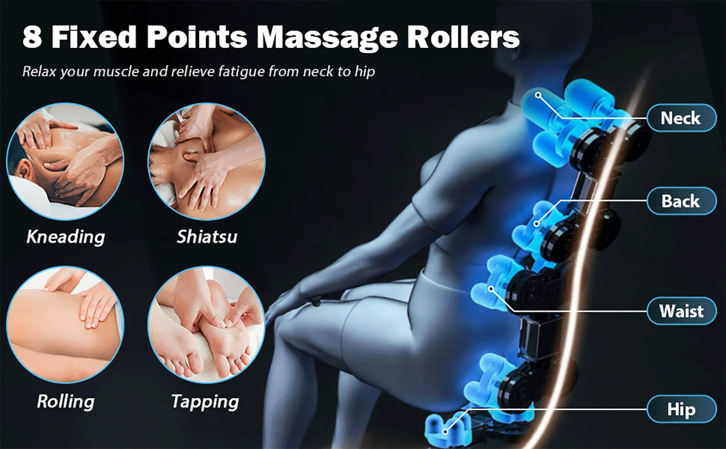 4D-Zero-Gravity-Massagesessel, automatische Heizfunktion, Bluetooth-Musik, Airbag und Shiatsu-Liegefunktion