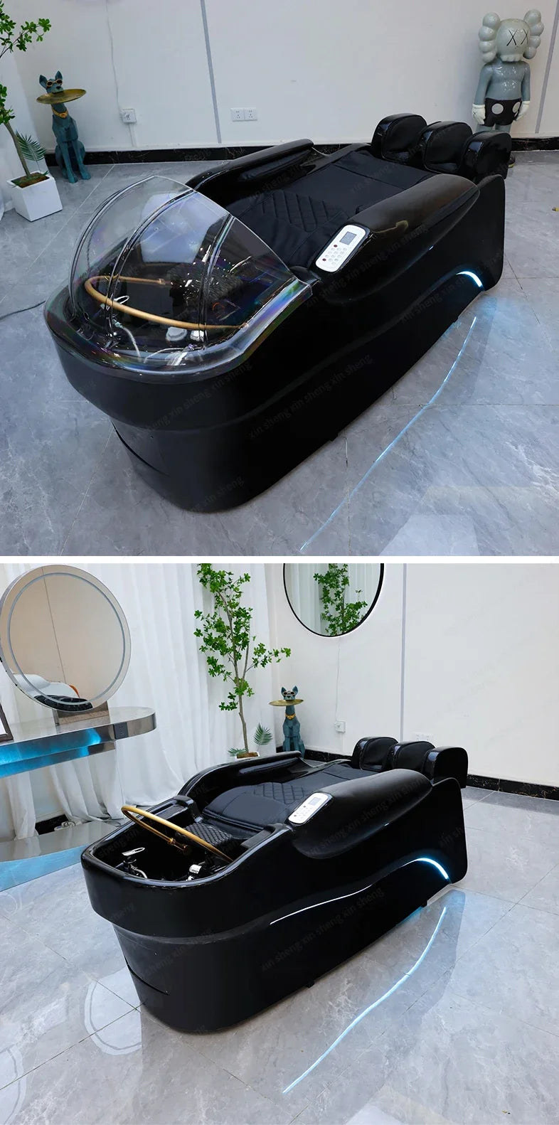 2025 Modernes Design, japanischer Kopf-Shampoo-Stuhl und Massageliege mit Waschbecken und Keramikspüle für Friseursalon