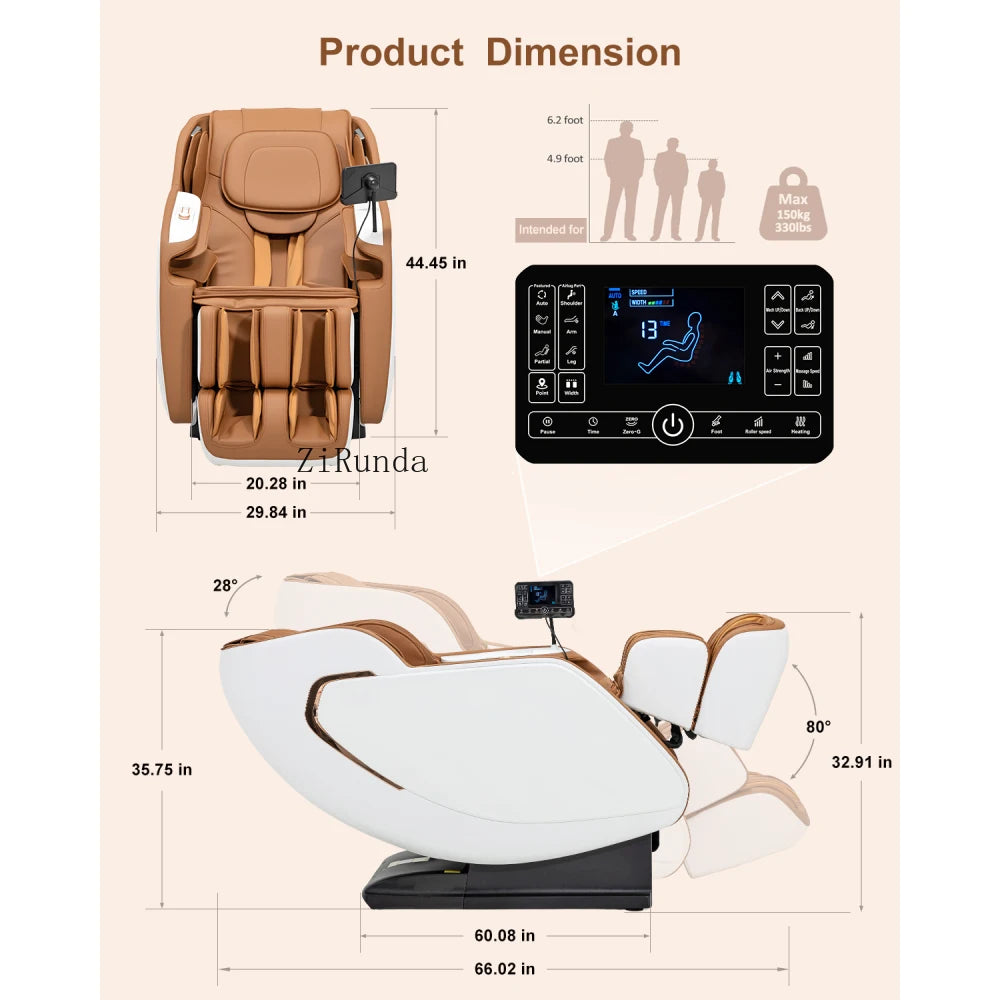 Ganzkörpermassagesessel Zero Gravity Fußrollen Rückenheizung LCD-Touchscreen SL-Track