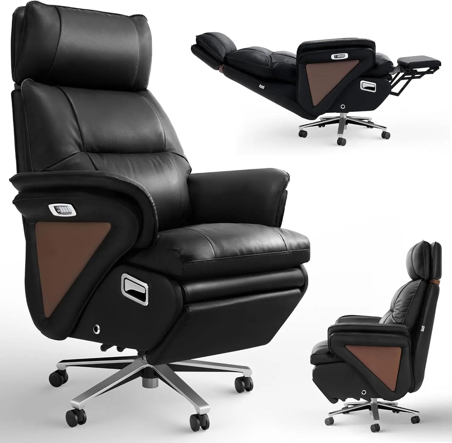Dual Motor Electric Executive Office Chair with Heat Massage Ventilation, 180° Lay-Flat Reclining Office Chair with Footrest