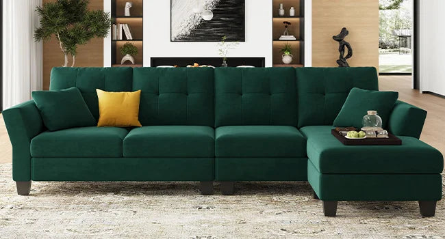 L-förmiges Sofa 4-Sitzer Sofa mit Récamiere L-förmige Sofas Umwandelbares Sektionssofa (Dunkelgrün, L-förmiges Sofa)