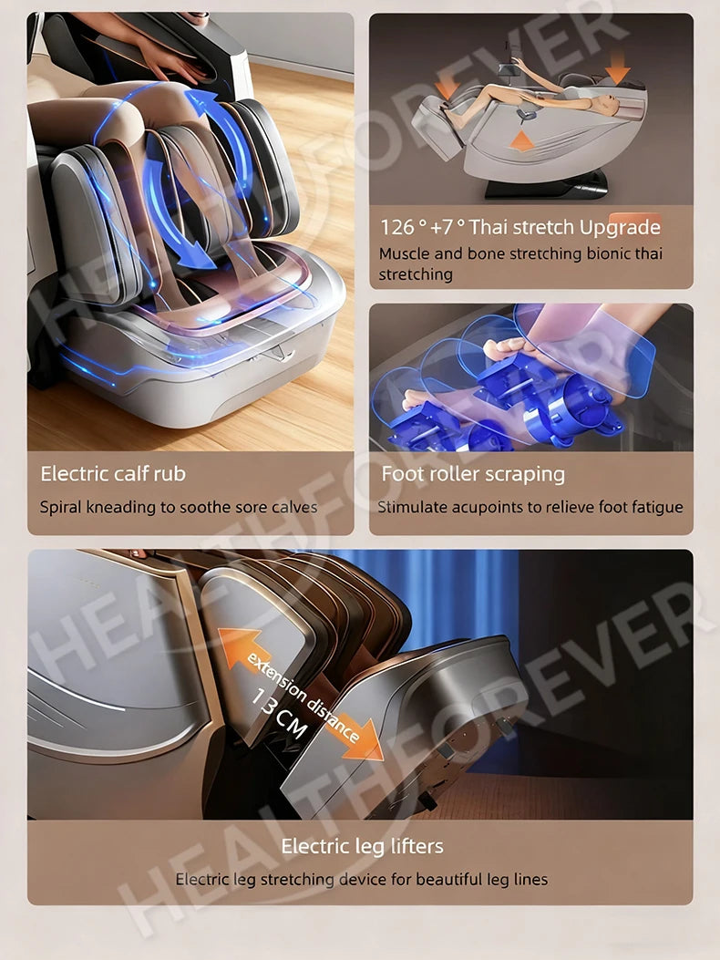 6D+6D Dual 6-Kopf-Massagesessel SL Track Wärmetherapie KI-Sprachsteuerung Thai-Stretch-Massagesessel 4D Zero Gravity Gesundheits-Scan
