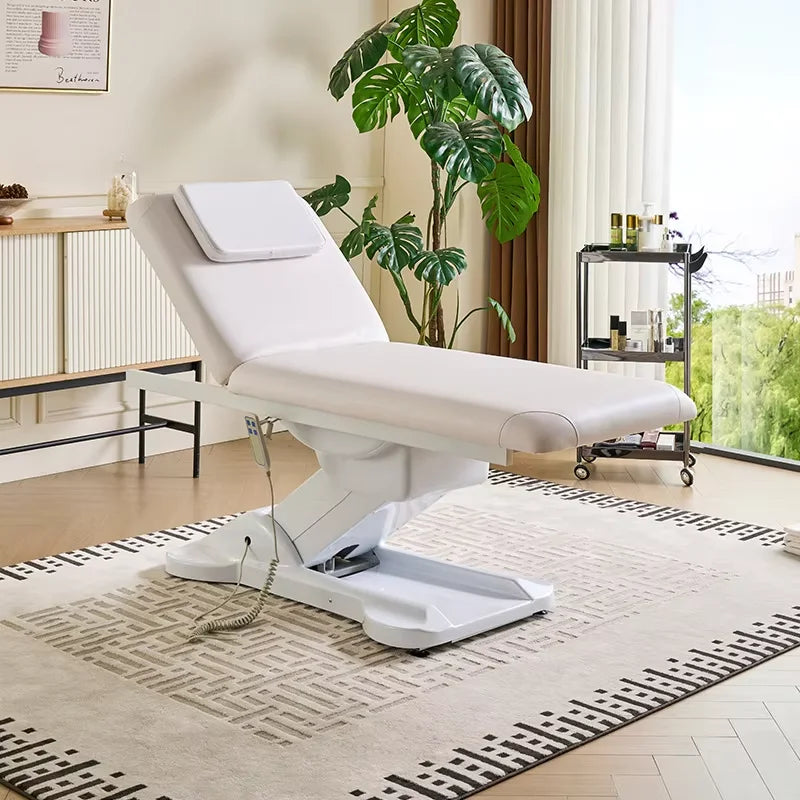 Luxuriöses elektrisches Schönheitsbett mit goldenem Sockel, Leder-Massagebett, Salon-Gesichts-Wimpernliege mit Beleuchtung