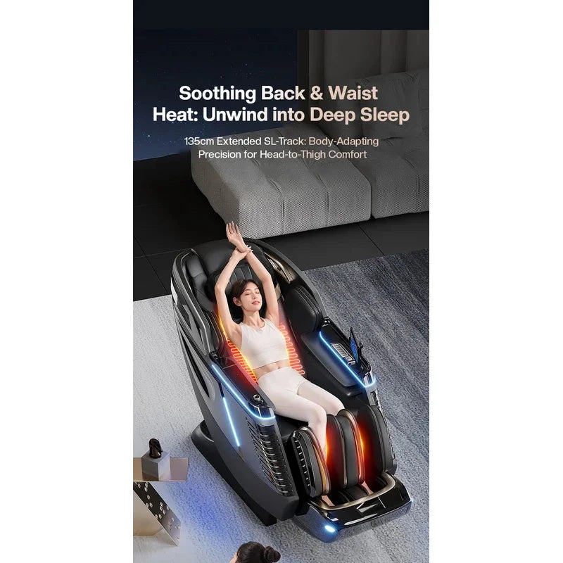 4D+3D-Massagesessel Ganzkörper-Massagesessel mit Schwerelosigkeitsfunktion, SL-Track, Shiatsu-Massage, Bodyscan, Fußrollen, Dehnfunktion, Heizfunktion