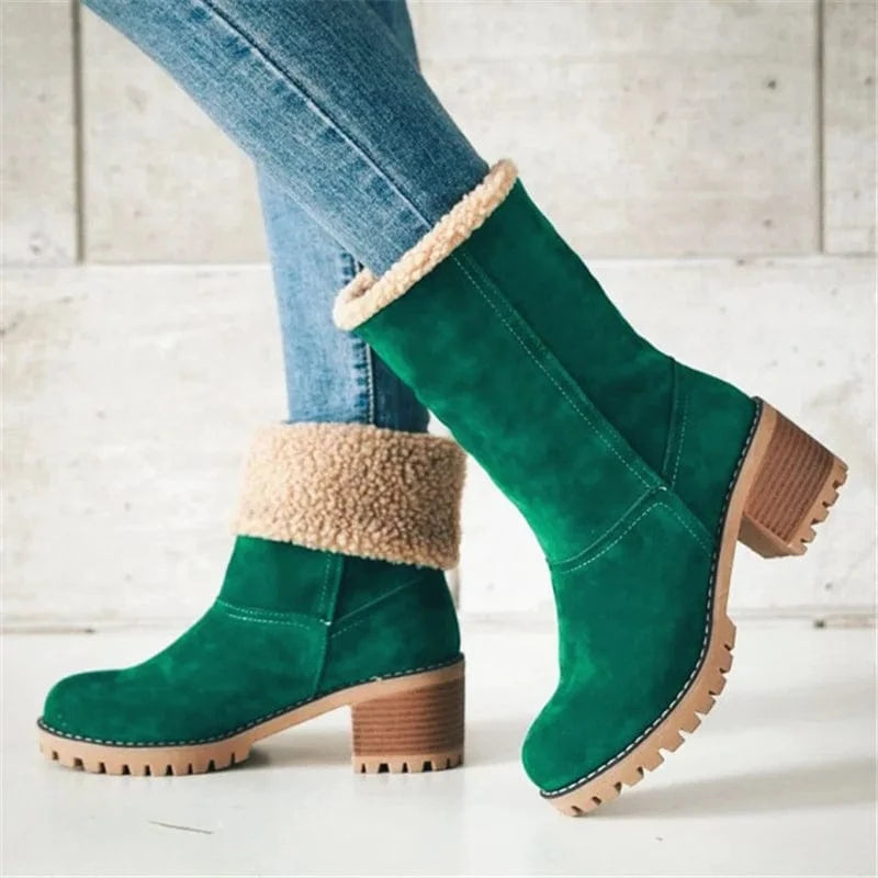 Women's Winter Fur Snow Ankle Boots – Warm Plush High Heel Boots for Cold Weather
