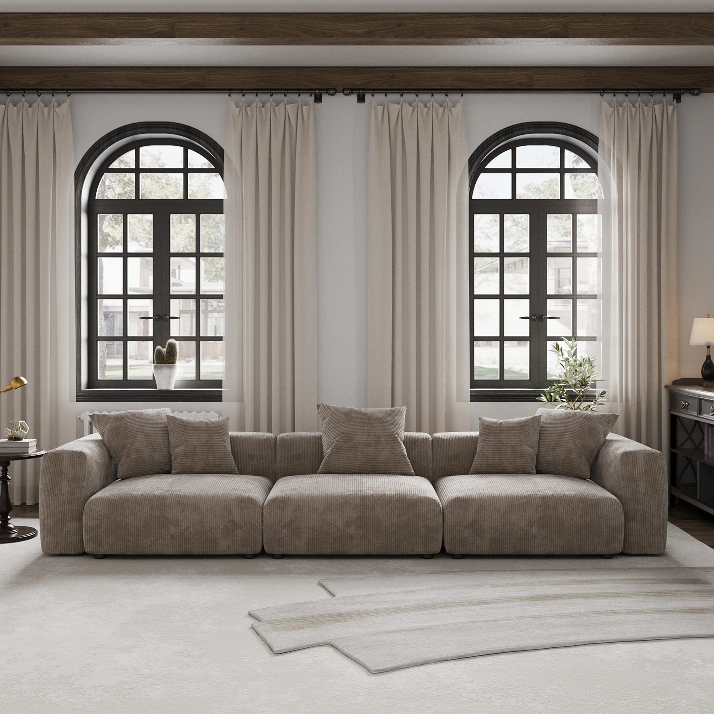 Sdorens 141.73'' L Shape Sectional Sofa Corduroy Fabric Couches Oversized 3 Seater Couch with 1 Ottomans for Living Room Set