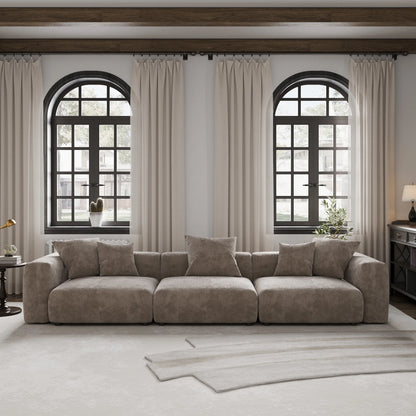 Sdorens 141.73'' L Shape Sectional Sofa Corduroy Fabric Couches Oversized 3 Seater Couch with 1 Ottomans for Living Room Set