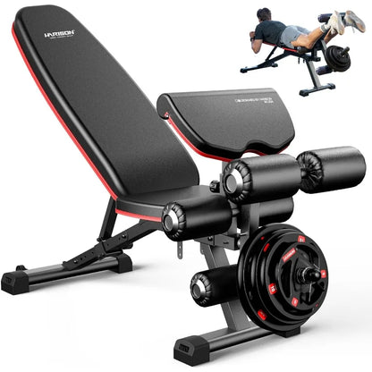 HARISON Adjustable Weight Bench with Leg Extension and Preacher Pad for Home Gym Strength Training: MultiPosition Flat Incline
