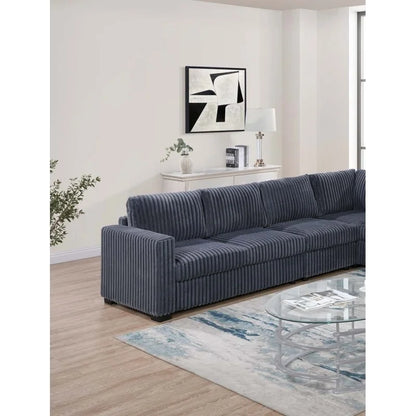 Elegantes 4-teiliges Sektionssofa Dunkelgrau Einarmiges Loveseat Eckkeil Armloser Stuhl Cordbezogen L-förmige Plüschcouch