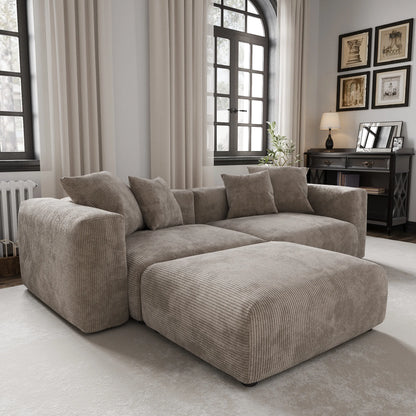Modernes Cord-Sofa mit 4 Kissen, 102" L-förmiges Sofa mit Chaiselongue und Ottoman, Hartholzrahmen-Sofa für das Wohnzimmer