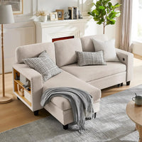 80" Schlafsofa, L-förmige Schlafcouch mit Stauraum, 2 integrierte Bücherregale und USB-Ladeanschluss