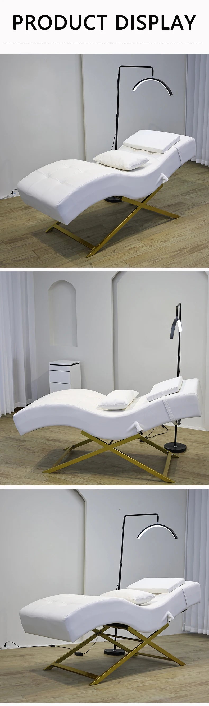 Luxury modern design white curved velvet facial bed spa massage lash bed for beauty salon