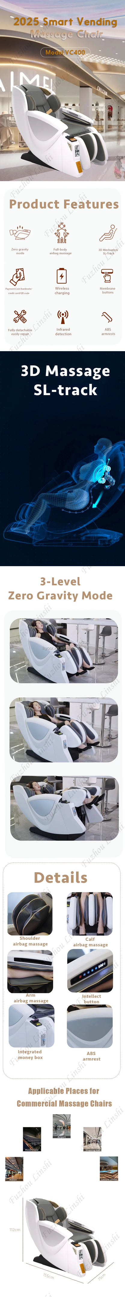 Neuer Design-Massagesessel Zero Gravity mit Münzsystem