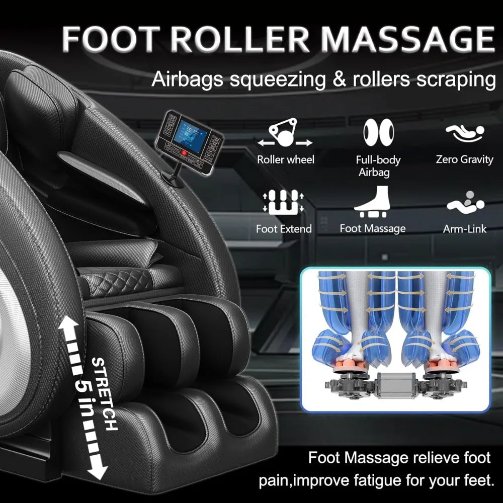 Zero-Gravity-Massagesessel Ganzkörper mit 8 festen Rollen Fußmassage Heizung Automatikmodi Wiederaufladbarer Airbag zur Entspannung