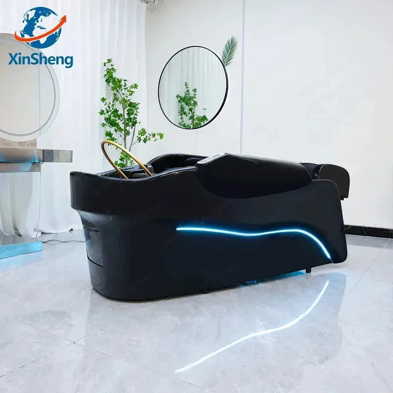 2025 Modernes Design Japanischer Shampoo-Stuhl und Massagebett mit Keramikspüle und -becken für Friseursalons