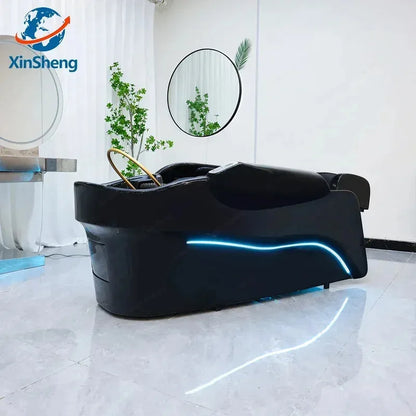 2025 Modernes Design Japanischer Shampoo-Stuhl und Massagebett mit Keramikspüle und -becken für Friseursalons
