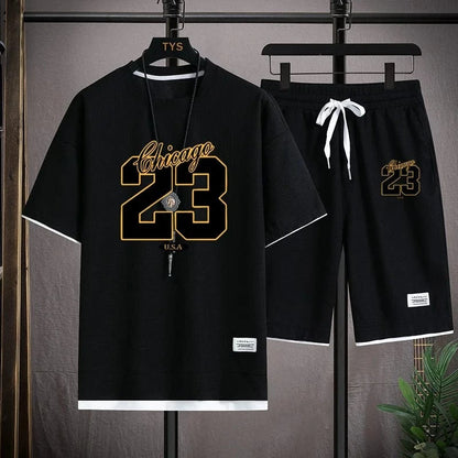 Men's Summer Korean Fashion Sportswear Set – Printed T-Shirt