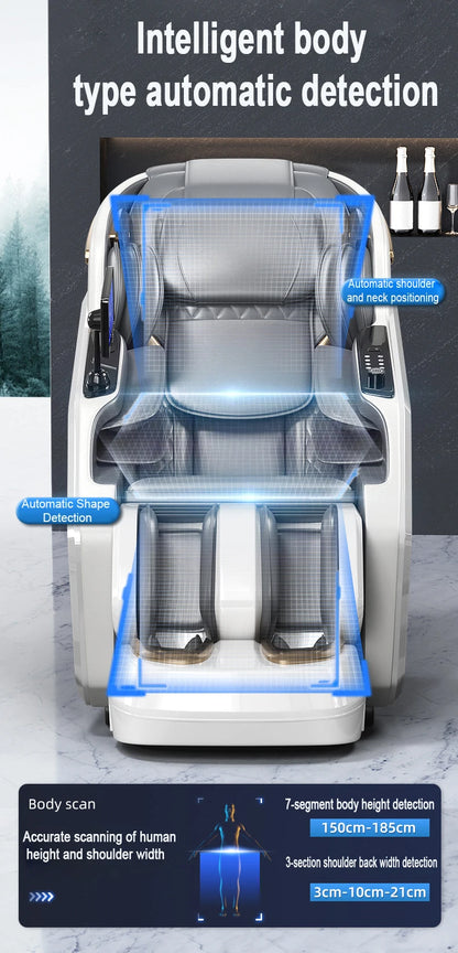 Ergonomischer Zero-Gravity-Massagesessel, Shiatsu-Technologie, Ganzkörper-Airbags, Fußrollen, Wadenkneten, Bluetooth, Wohnkomfort