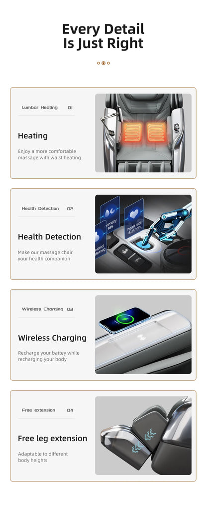 Massagesessel 5d Zero Gravity mit Heizung 2023 4d Massagesessel Kabelloses Telefonladegerät