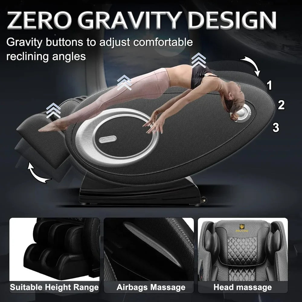 Zero-Gravity-Massagesessel Ganzkörper mit 8 festen Rollen Fußmassage Heizung Automatikmodi Wiederaufladbarer Airbag zur Entspannung