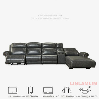MINGDIBAO Luxuriöses Sofa-Set aus echtem Leder mit elektrischer Relaxfunktion, L-förmige elektrische Relax-Couch mit Nagelverzierung, Heimkinositz