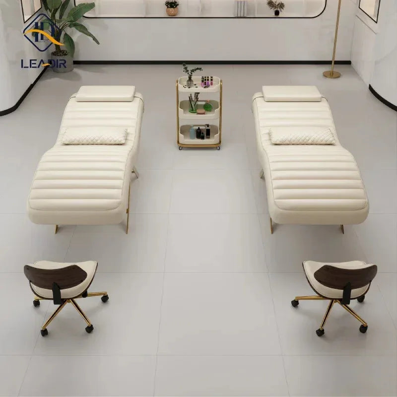 Moderne goldene Basis, Massagetisch für Schönheit Wohnzimmer, Wimpern Wimpernverlängerung, Komplettes Set an Möbeln