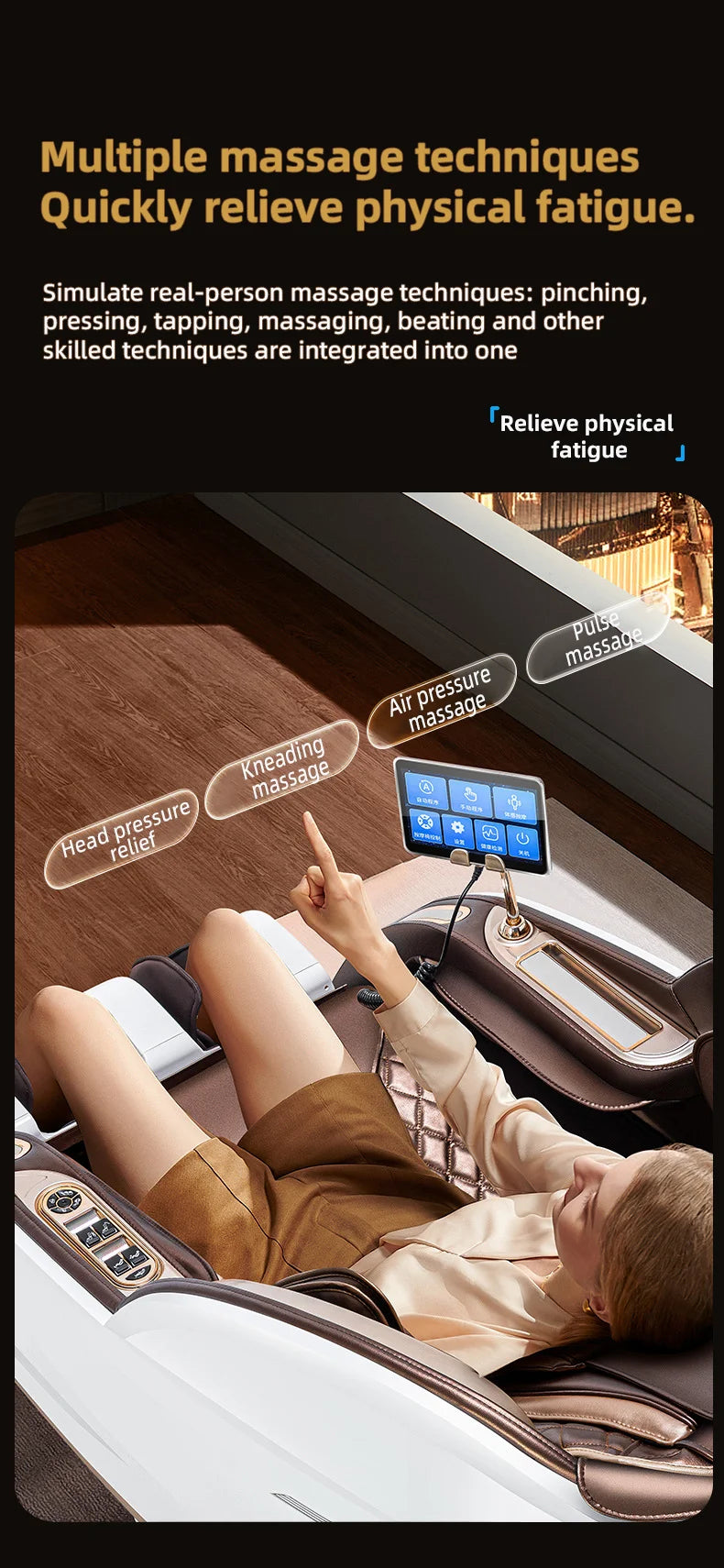 Zero Gravity 4D Massagesessel SL-Track (L-Track) Ganzkörper-Luftmassage Elektrischer Relaxsessel für Heimbüro 3 Jahre Garantie