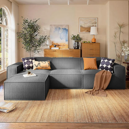 Modulares Sektionssofa, 111" L-förmiges Modulares Sektionssofa mit tiefer Sitzfläche, frei kombinierbares Sektionswolkensofa für