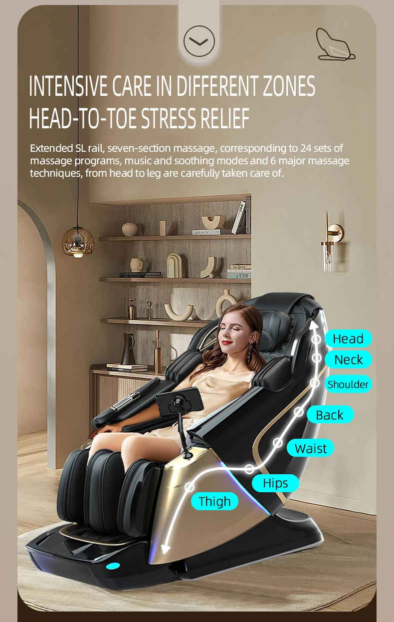 New 4D+4D Massage Chair Full Body Daul Core Zero Gravity Sl-Track Shiatsu Massage Chair with Heat Body Scan Health Check Stretch