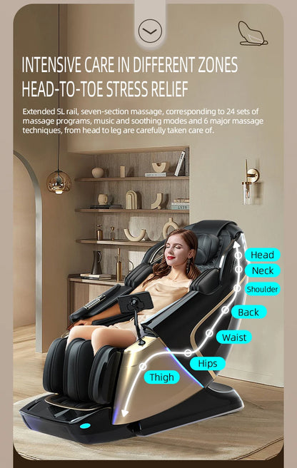 New 4D+4D Massage Chair Full Body Daul Core Zero Gravity Sl-Track Shiatsu Massage Chair with Heat Body Scan Health Check Stretch
