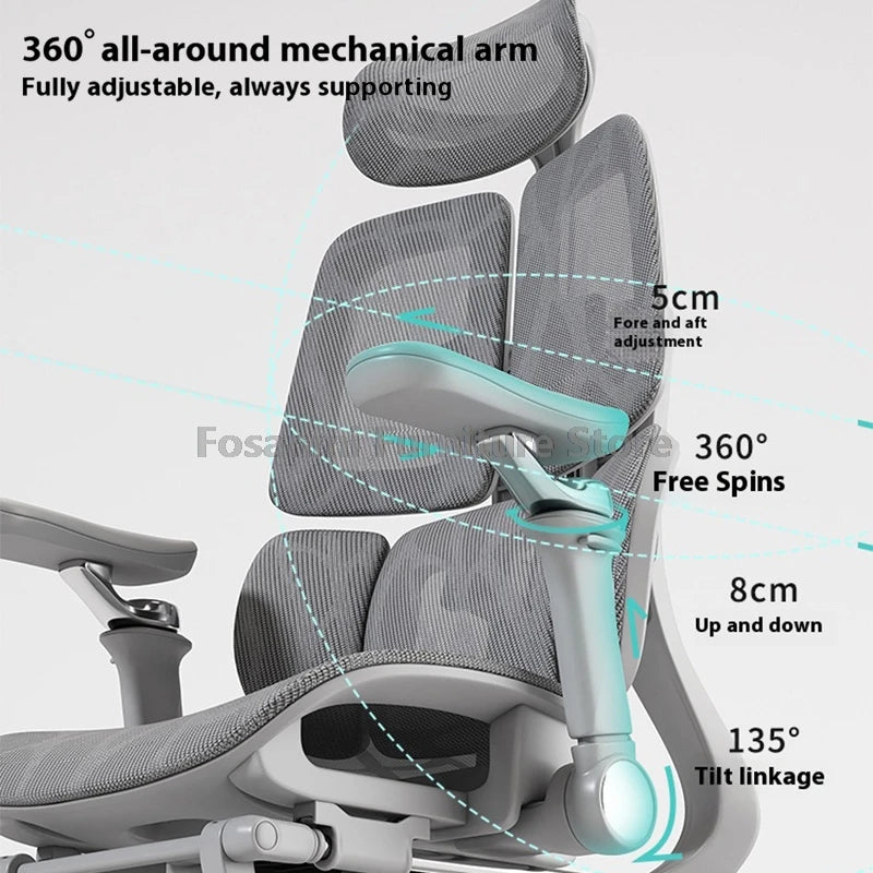 Multifunktionaler ergonomischer Mesh-Bürostuhl, verstellbarer Gaming-Computerstuhl mit Fußstütze, Premium-Heim-PC-Drehsessel
