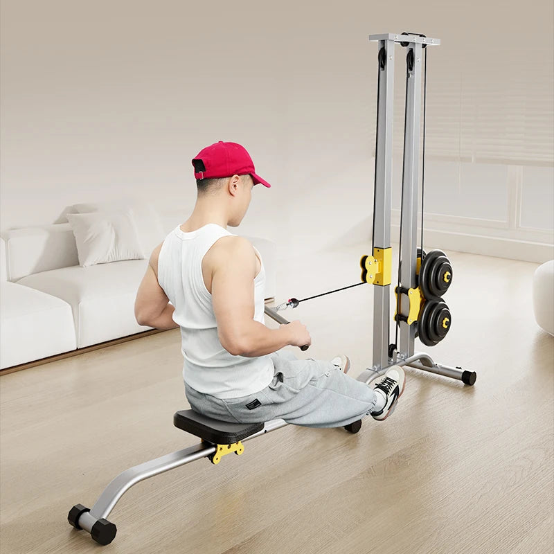 Home Gym LAT Pull Down Machine with High & Low Pulleys Fitness Rowing Machine100KG with LAT and Low Row Bars for Muscle Training