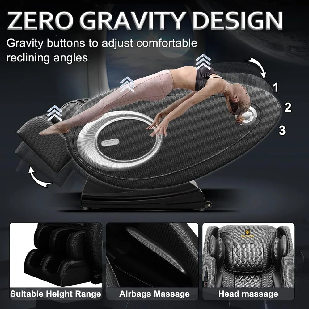Zero-Gravity-Massagesessel Ganzkörper mit 8 festen Rollen Fußmassage Heizung Automatikmodi Wiederaufladbarer Airbag zur Entspannung