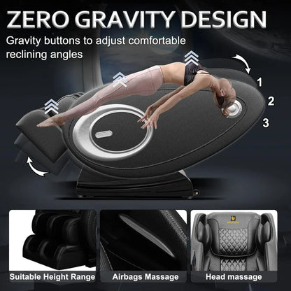 Zero-Gravity-Massagesessel Ganzkörper mit 8 festen Rollen Fußmassage Heizung Automatikmodi Wiederaufladbarer Airbag zur Entspannung