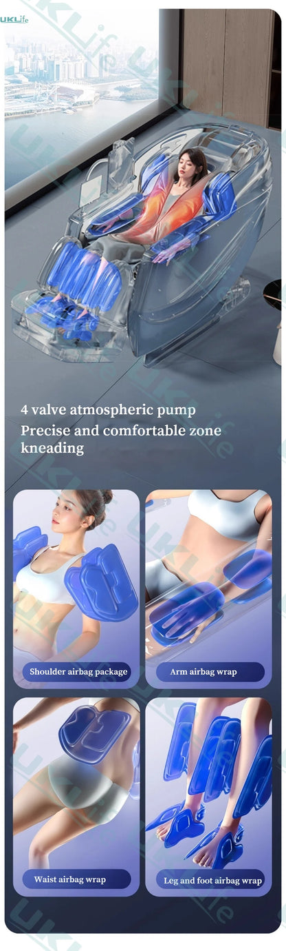 Dual Core 6D Massagesessel mit SL-Schiene, Heizschal, Thai-Stretch & KI-Sprachsteuerung – Ganzkörper-Schwerelosigkeitsliege