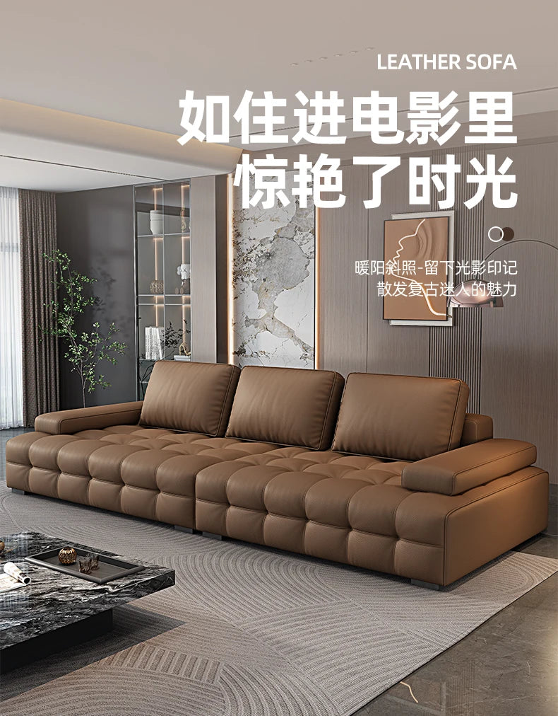 Modern Minimalistisches neues Leder Wohnzimmer Lawrence Italienisches leichtes Luxus gerades L-förmiges modulares Faules Weiches Tatami Lounge Sofa
