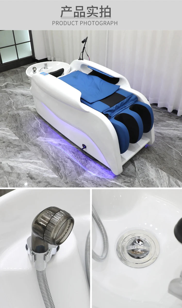 ss D Automatic Intelligent Electric Massage Shampoo Bed Barber Shop Ceramic Basin Flush Bed Hair Salon