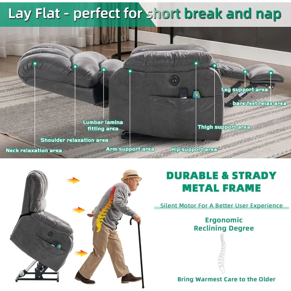 Großer Dual-OKIN-Motor Lay-Flat-Schlaf-Sessel mit Heizung und Massage für Senioren, elektrische Verstellung in unendlichen Positionen
