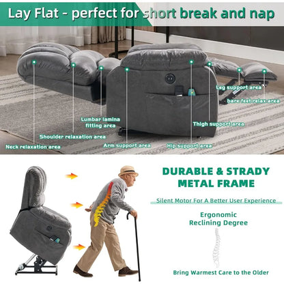Großer Dual-OKIN-Motor Lay-Flat-Schlaf-Sessel mit Heizung und Massage für Senioren, elektrische Verstellung in unendlichen Positionen