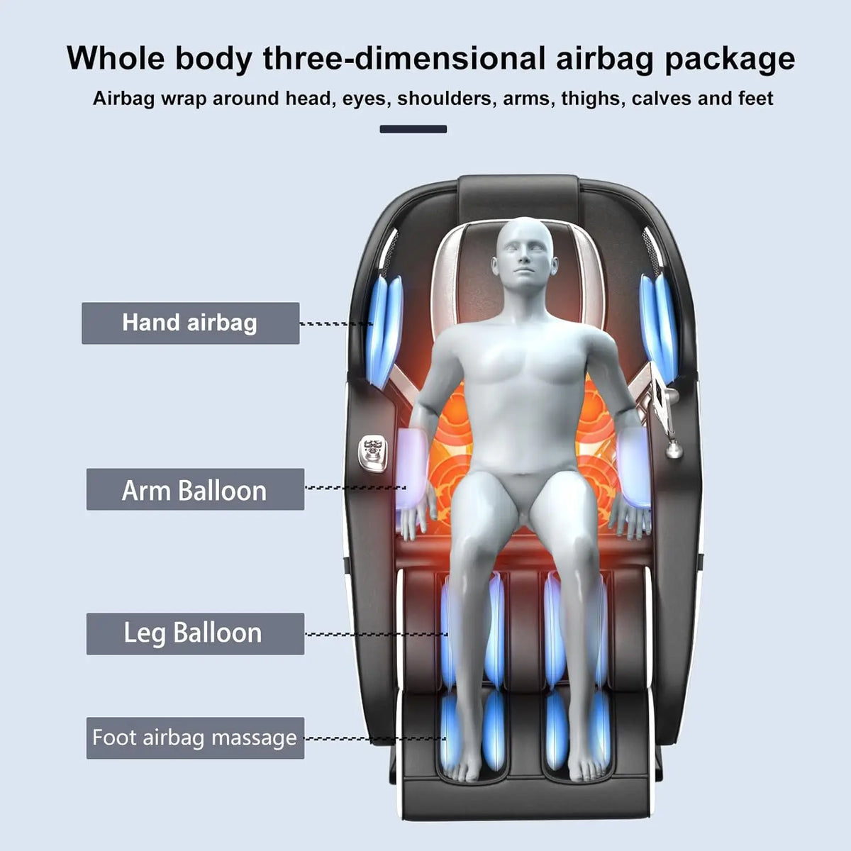 Massagesessel Ganzkörper Zero-Gravity Sessel Gerade Schiene Knet- und Klopfmassage Tragbarer Sessel Bluetooth Airbags Fußrollen Grau
