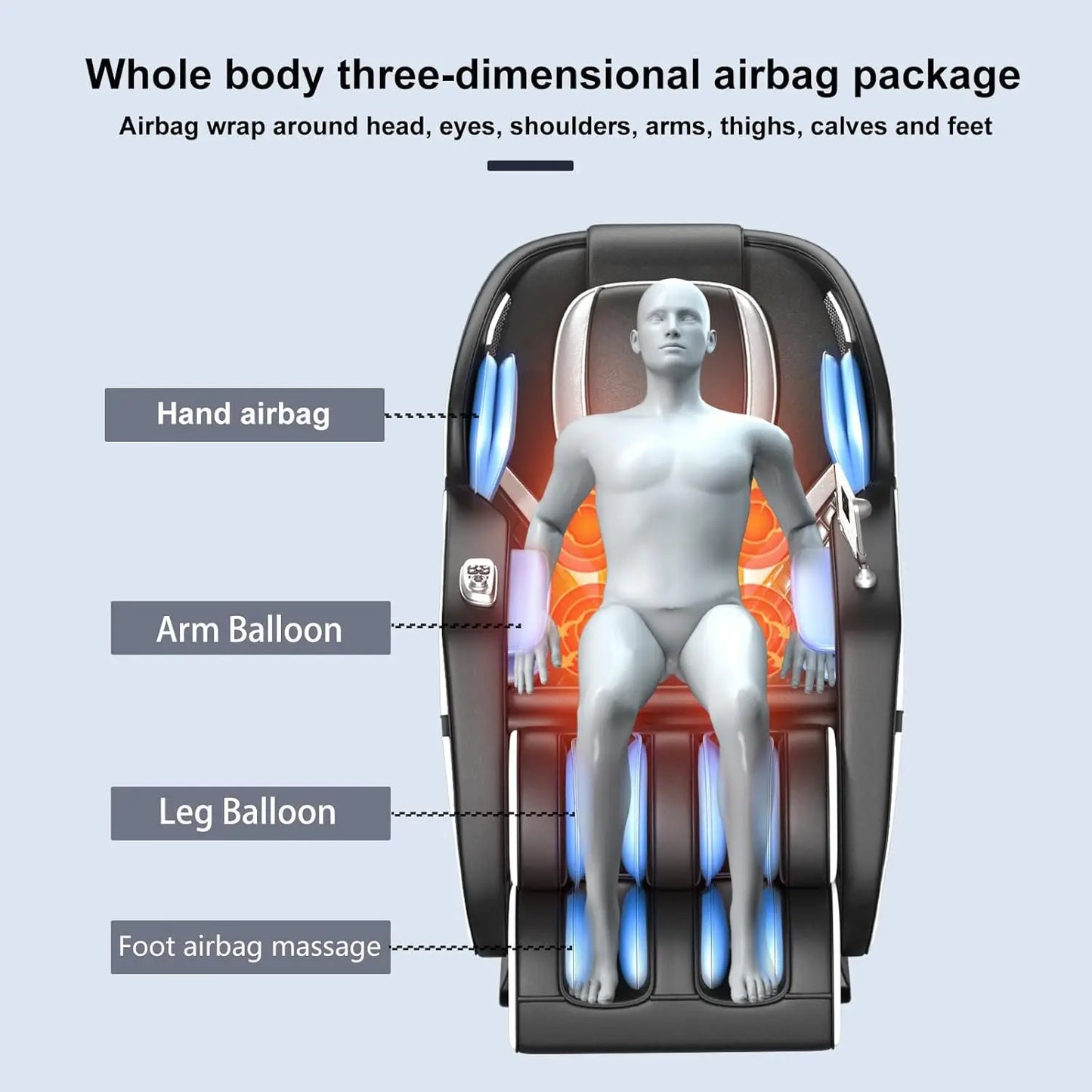 Massagesessel Ganzkörper Zero-Gravity Sessel Gerade Schiene Knet- und Klopfmassage Tragbarer Sessel Bluetooth Airbags Fußrollen Grau