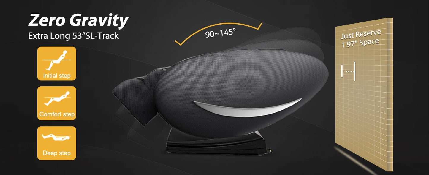 Massagesessel mit Zero-Gravity-Funktion, Ganzkörper-Massagesessel mit Heizung, Bluetooth-Lautsprecher, Airbags, Fußroller